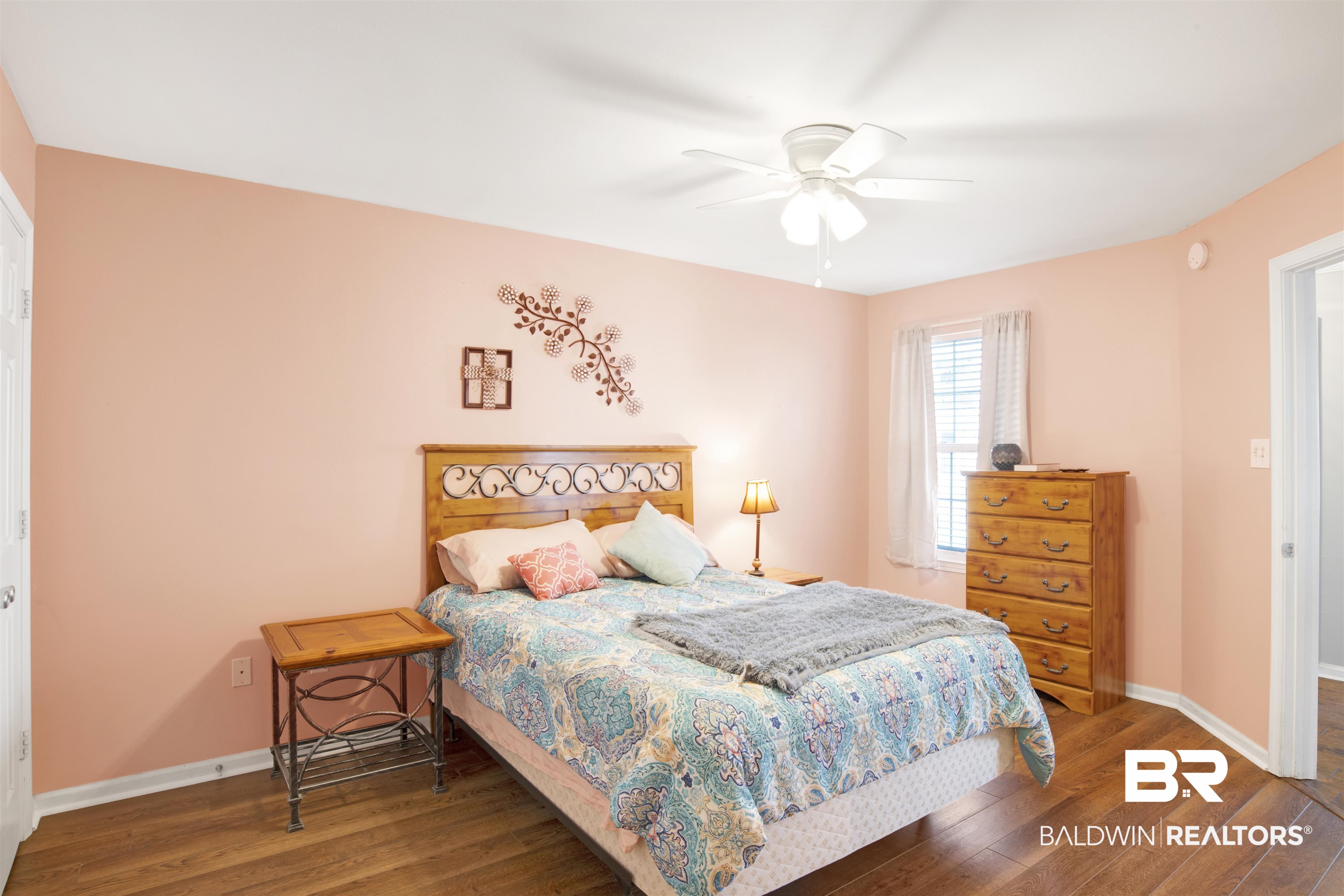 6194 State Highway, Unit R5 Gulf Shores, AL 36542 - Photo 14 of 36 Bedroom with ceiling fan and dark hardwood / wood-style floors