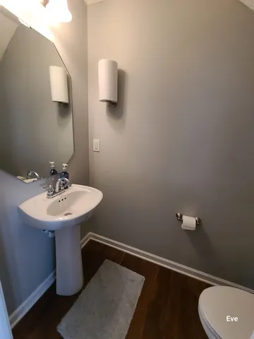 a bathroom with a sink a toilet and mirror