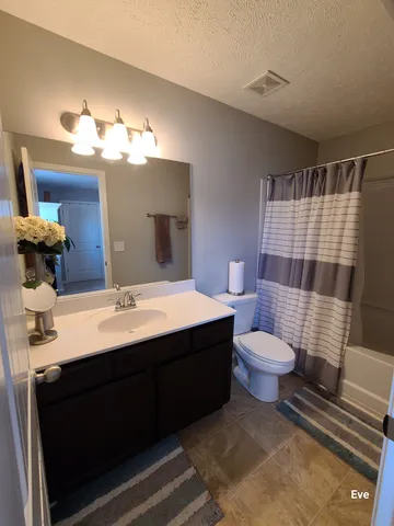 a bathroom with a sink vanity mirror and toilet