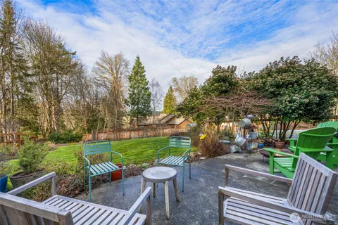 a view of a patio with furniture