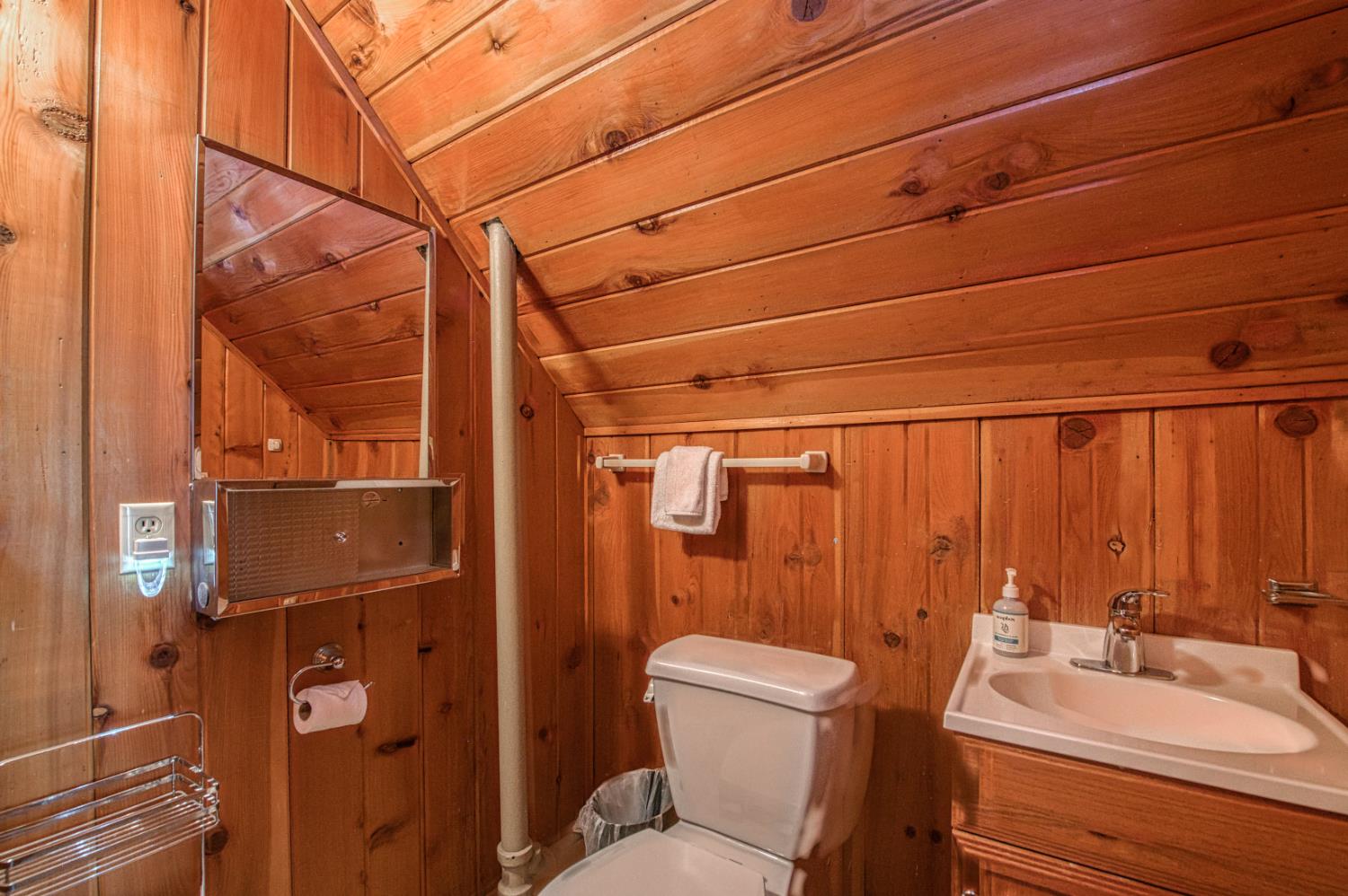 42088 North Elderberry Road Shaver Lake, CA 93664 - Photo 23 of 49 a bathroom with a sink a toilet and shower