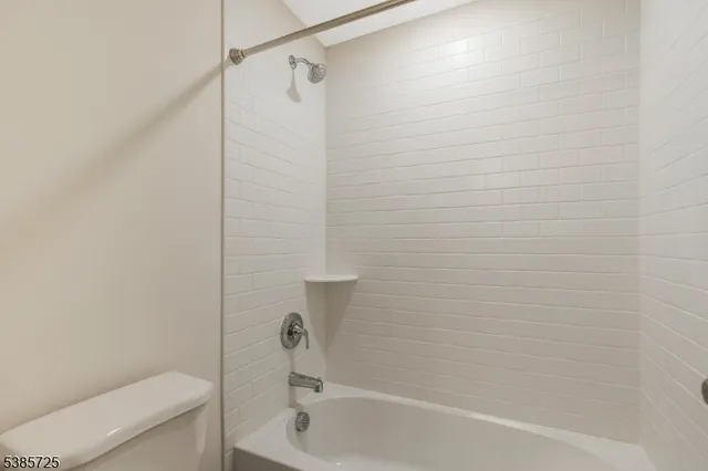 a bathroom with a bathtub and a toilet