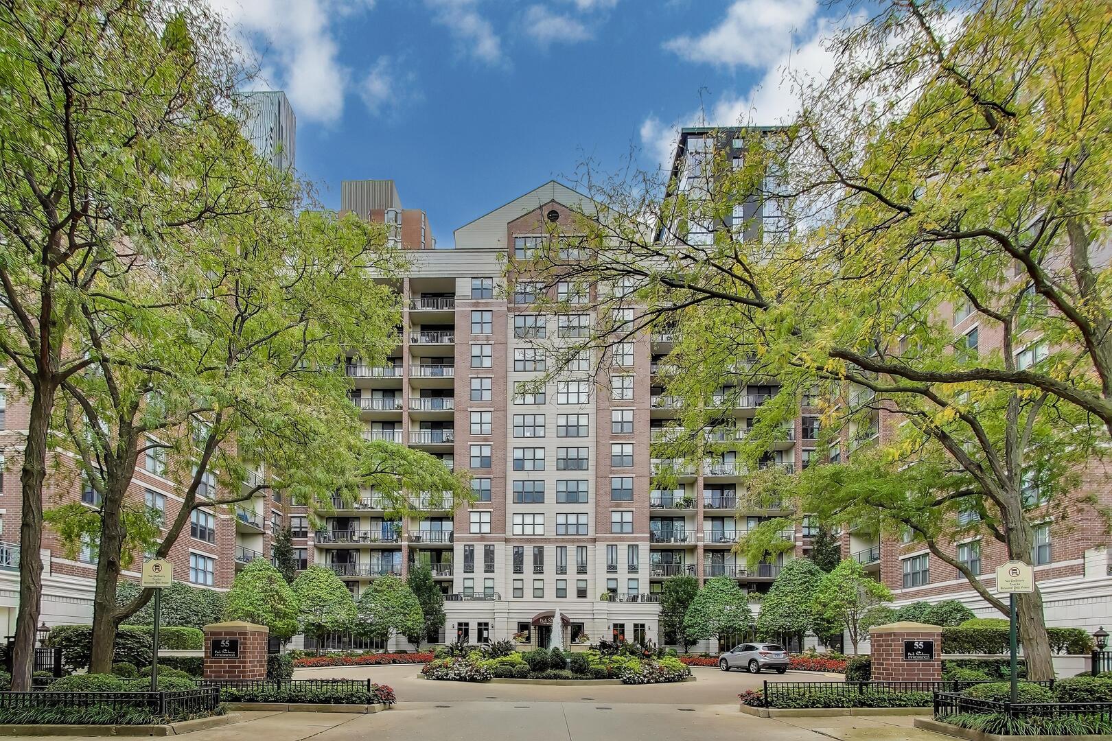 front view of a building with a street
