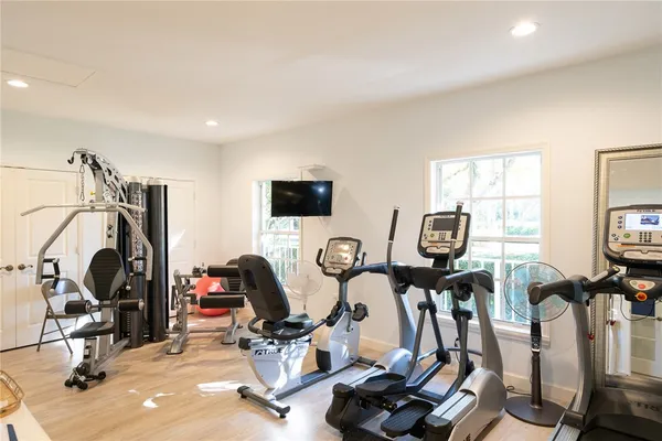 a view of a room with gym equipment