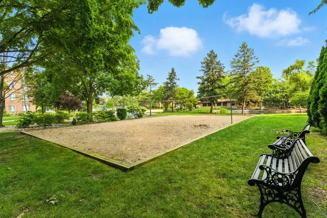 a view of a golf course with a garden