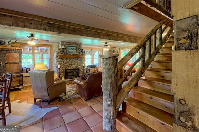 a view of a table and chairs in the garden