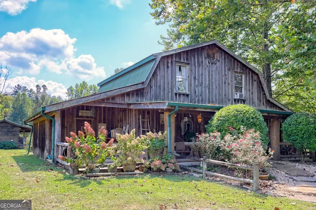 a view of a porch with seating space