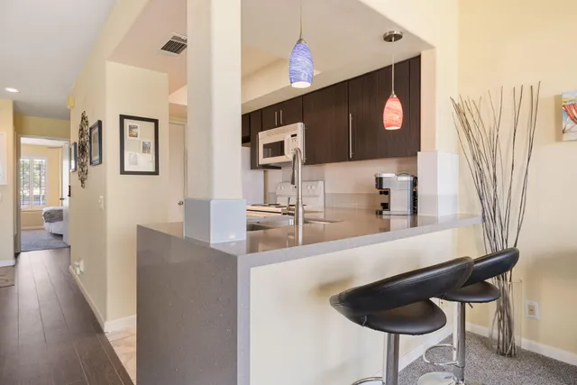 a view of a garden with a lake