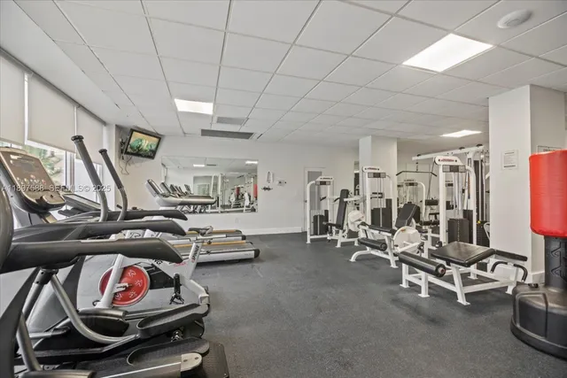 a view of a room with gym equipment