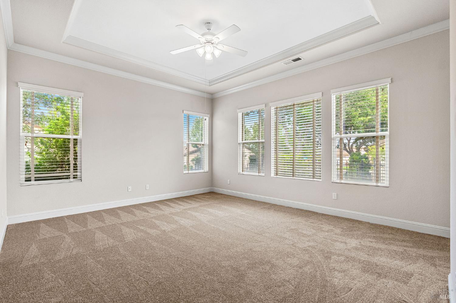 408 Willow Brook Way Rio Vista, CA 94571 - Photo 19 of 79 primary bedroom with ceiling fan and crown molding