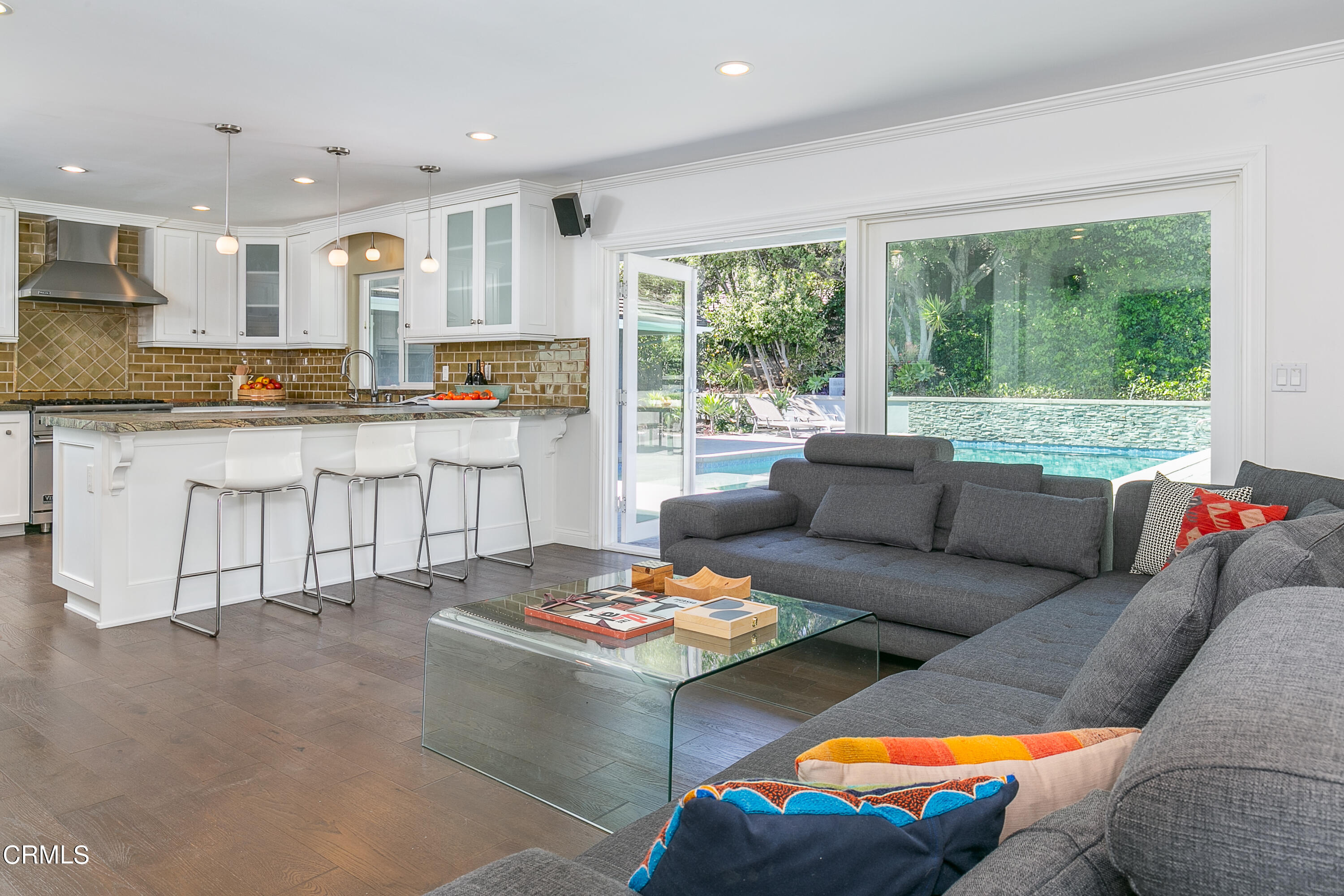 2209 Cielo Place Arcadia, CA 91006 - Photo 16 of 49 a living room with stainless steel appliances granite countertop furniture a rug kitchen view and a large window