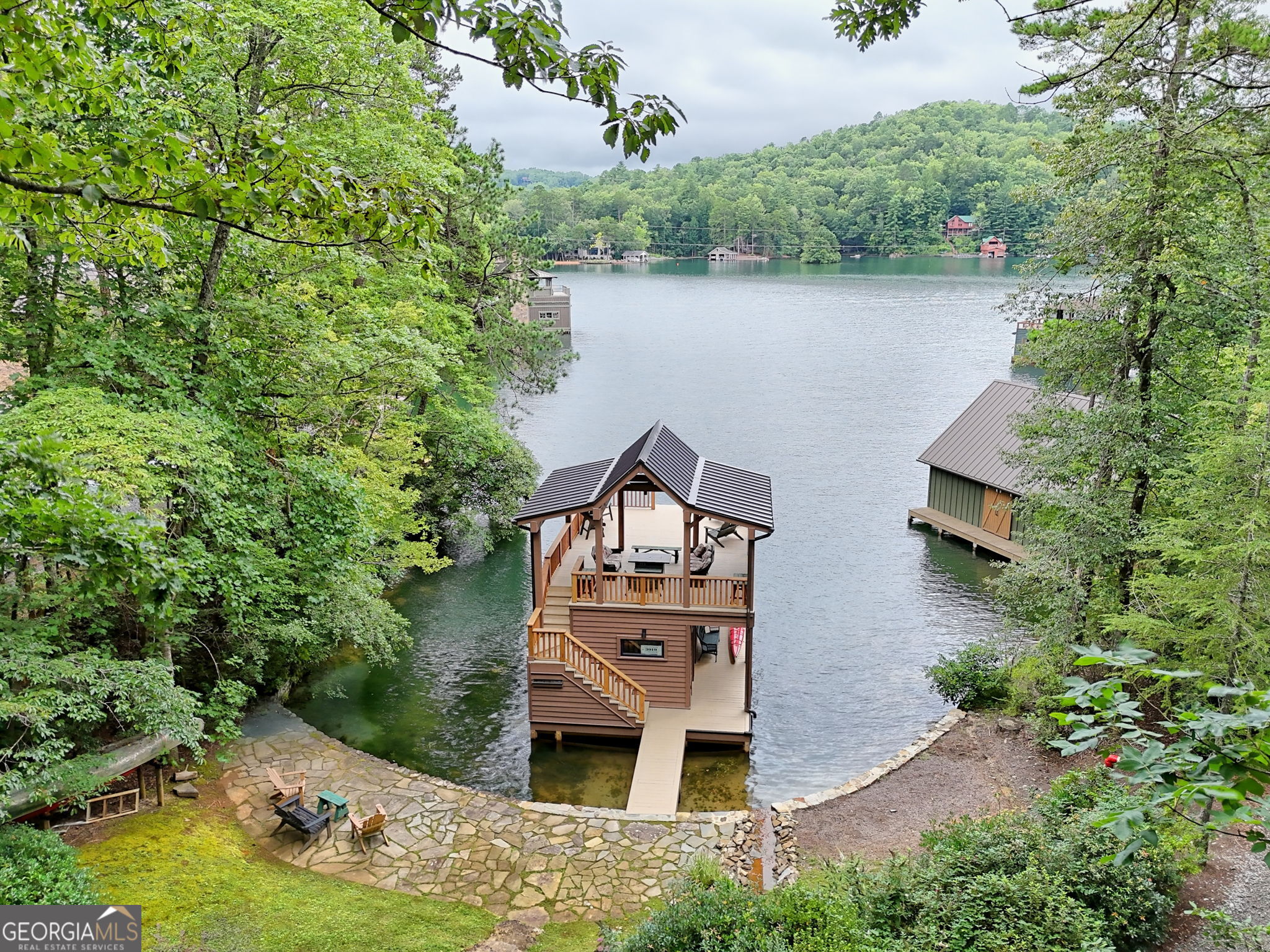 3019 Moccasin Creek Road Clarkesville, GA 30523 - Photo 69 of 72 an aerial view of a house with a lake view