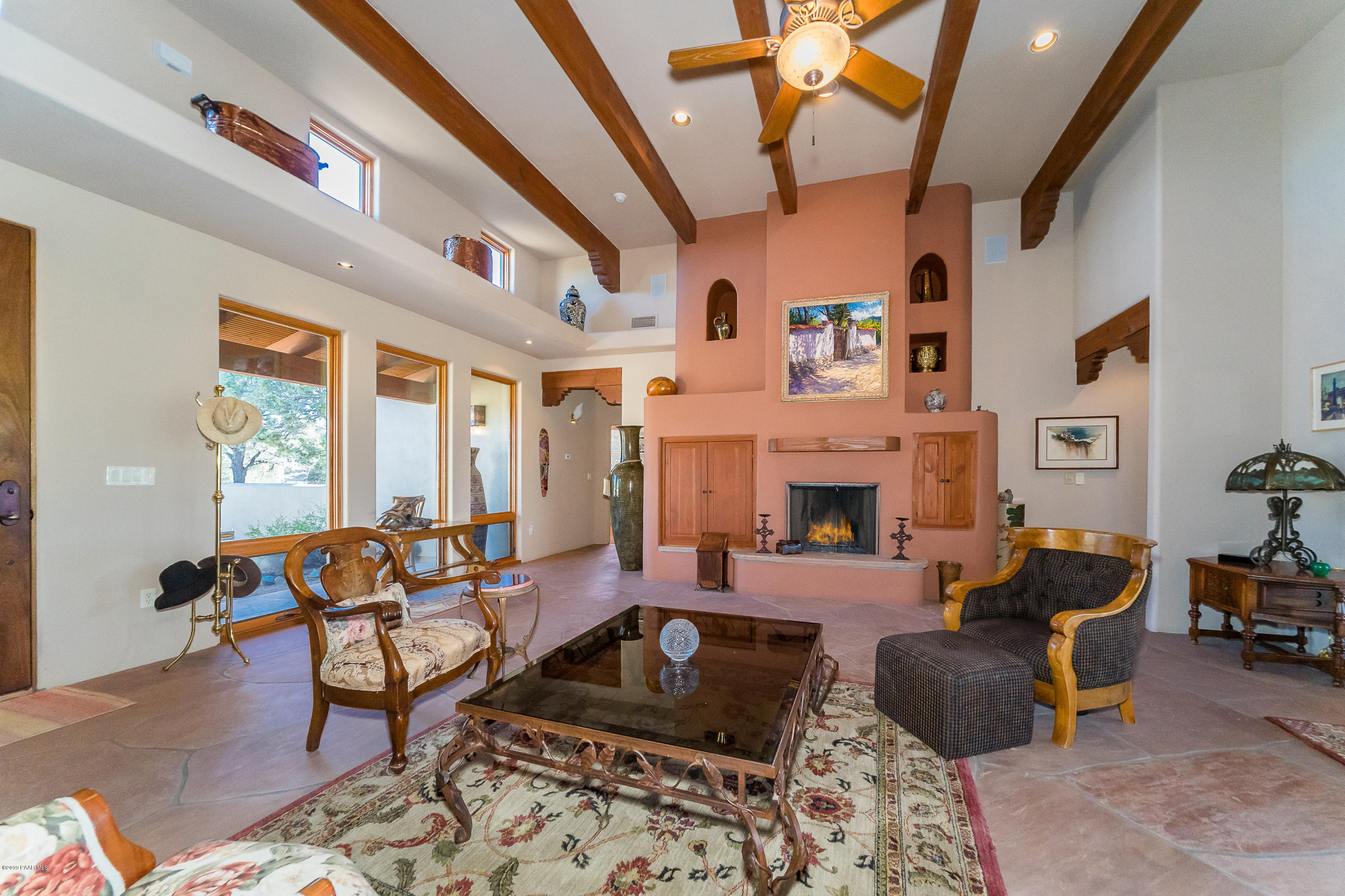 Living Room with Kiva fireplace