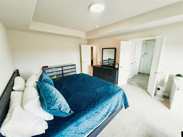 a bedroom with a bed and a dresser