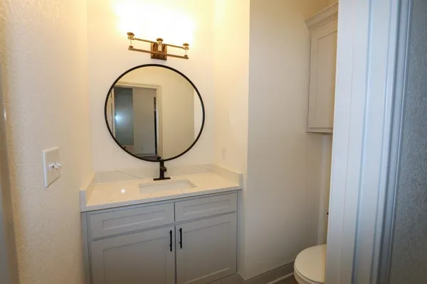 a bathroom with a toilet a sink and mirror