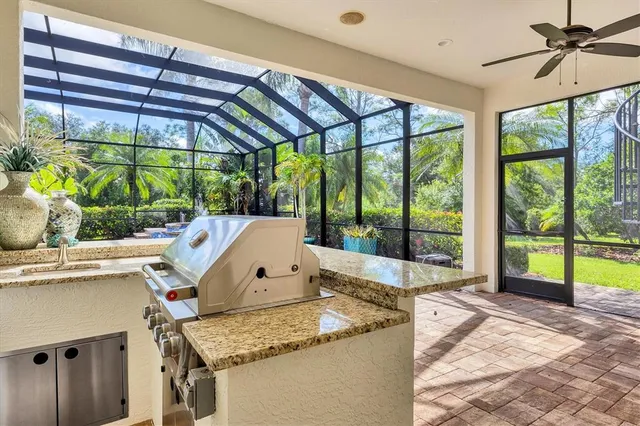 an aerial view of a house with a garden