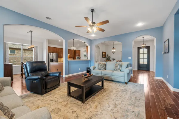 a living room with furniture