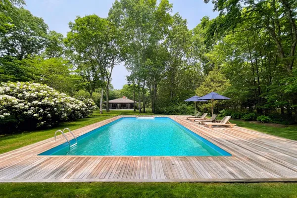 a view of a garden with trees