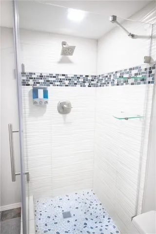 a bathroom with a shower