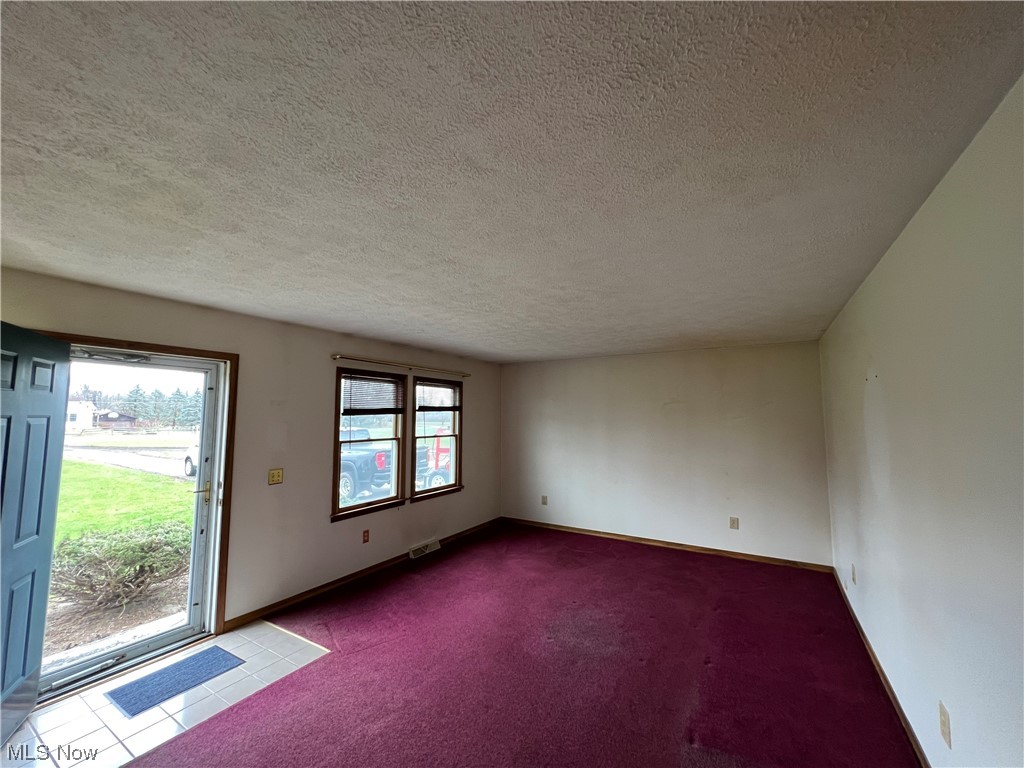 9066 Crow Road Litchfield, OH 44253 - Photo 20 of 28 Spare room with dark carpet and a textured ceiling