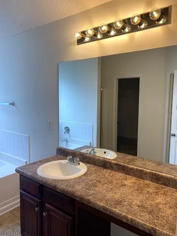 a bathroom with a bathtub