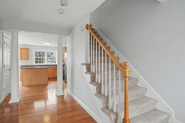 a view of entryway and hall with wooden floor