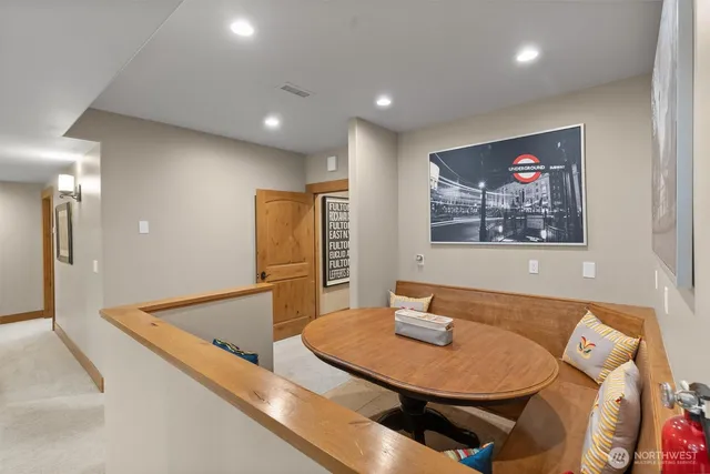 a workspace with furniture and window