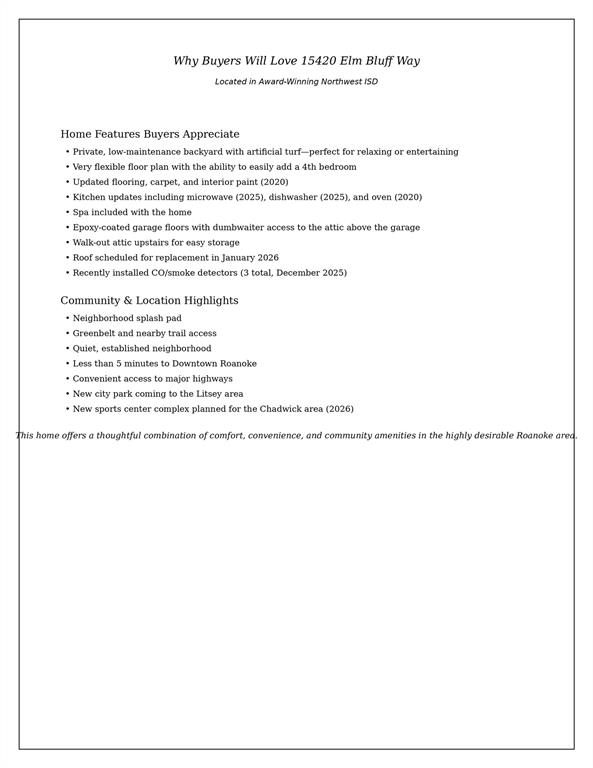 15420 Elm Bluff Way Fort Worth, TX 76262 - Photo 40 of 40 Why Buyers Will LOVE This Home!