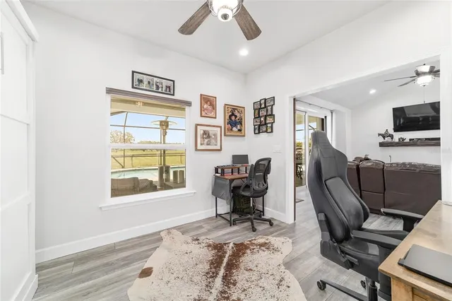 a view of a lake with a big yard