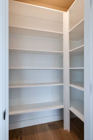 a view of walk in closet with empty racks