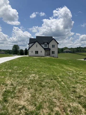 a view of a big house with a big yard and large tree