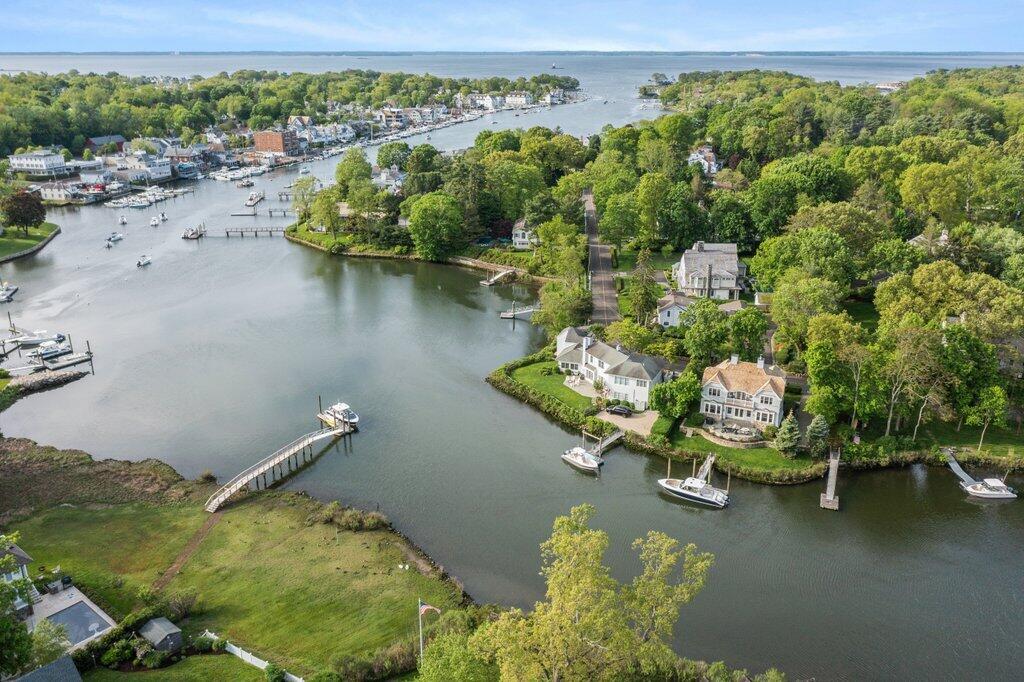 59 5 Mile River Road Darien, CT 06820 - Photo 38 of 39 an aerial view of a house with a yard and lake view