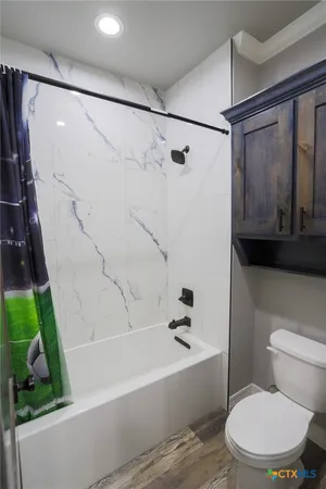 a bathroom with a toilet and a bathtub