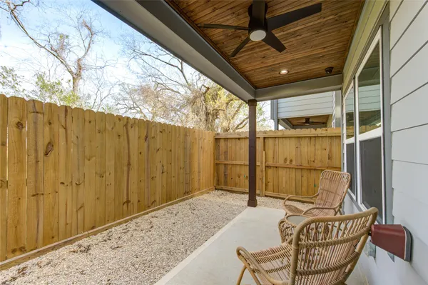 a balcony with furniture