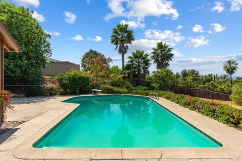 a view of a swimming pool with a yard