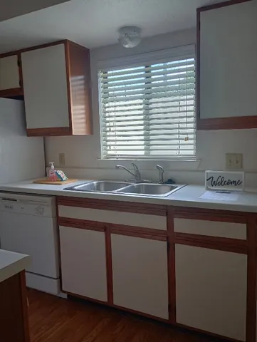 a bathroom with a sink and a window