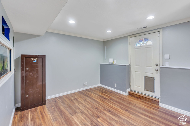 892 Bear Canyon Road Sandy, UT 84094 - Photo 15 of 36 Wood-finish flooring with light gray walls, white trim, and recessed lighting