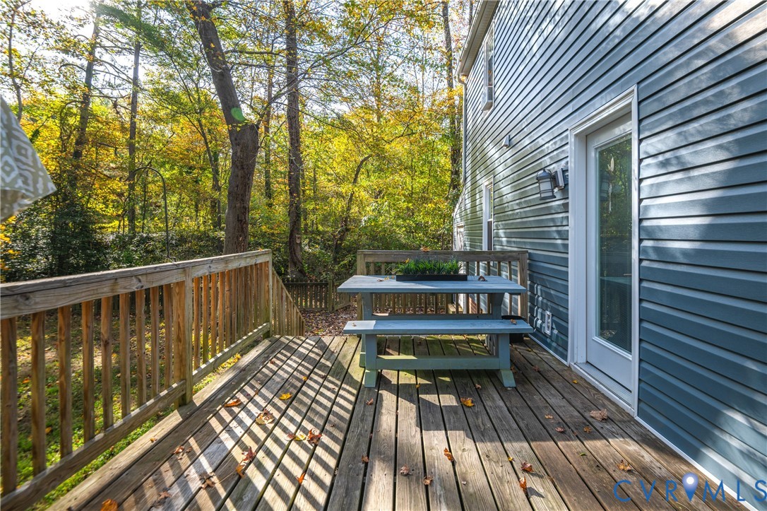 9901 Redbridge Road Chesterfield, VA 23236 - Photo 37 of 42 a view of deck with wooden floor and outdoor seating