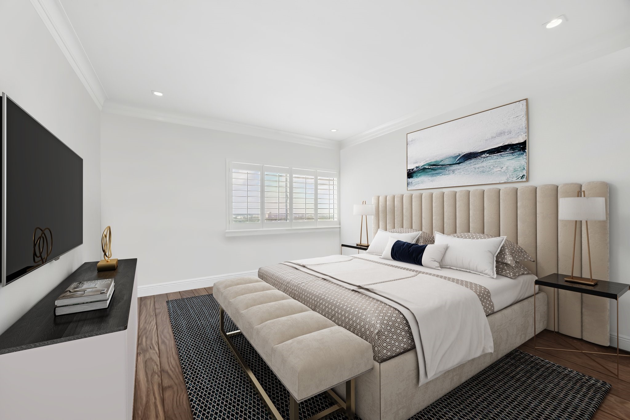 2929 Buffalo Speedway, Unit A1802 Houston, TX 77098 - Photo 26 of 50 a bedroom with a bed and a flat screen tv