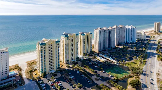 a city view with tall buildings