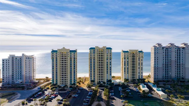 a city view with tall buildings