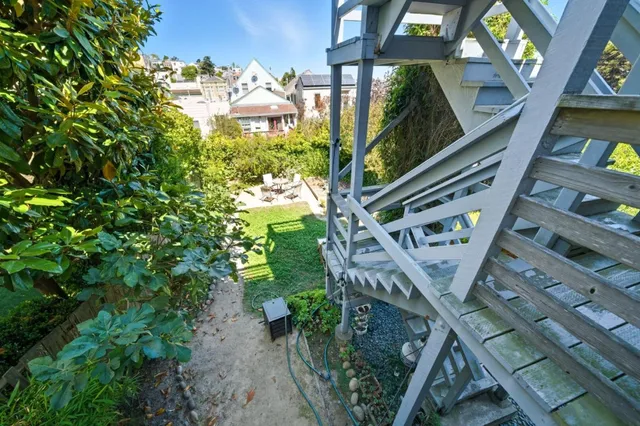 a view of a porch with a backyard