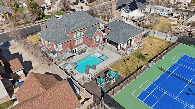 714 Draper Heights Way Draper, UT 84020 - Photo 2 of 88 Bird's eye view of Home with pool and Tennis/pickbleball courts