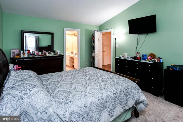 a bed room with a bed and a television