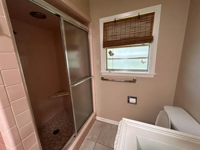 a bathroom with a bathtub