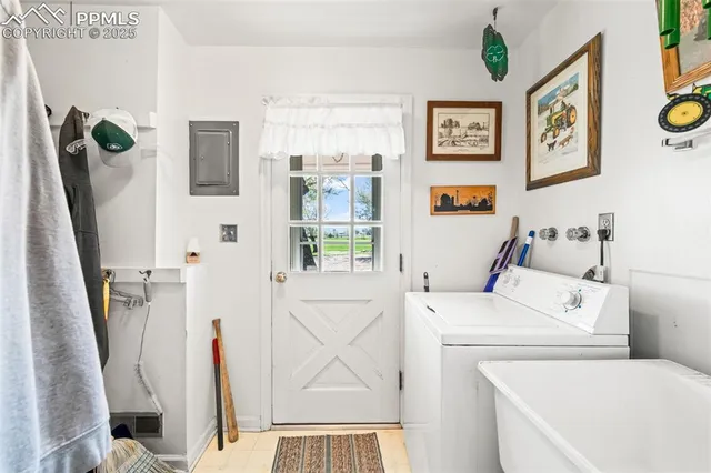 a utility room with dryer and washer