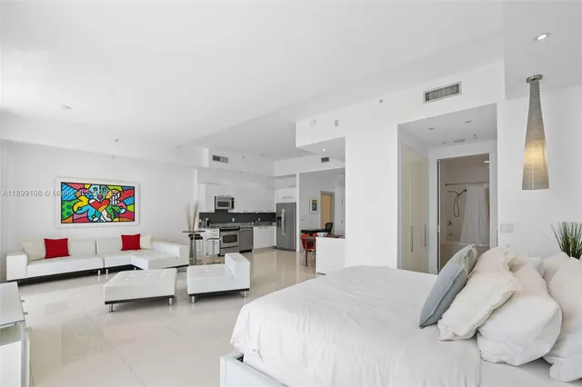 a bedroom with furniture and a flat screen tv