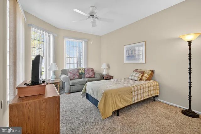 a bedroom with a bed couch and a window