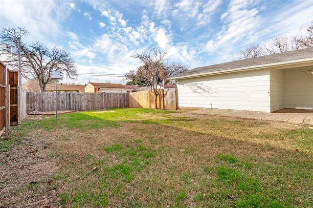 a view of a yard with a large trees