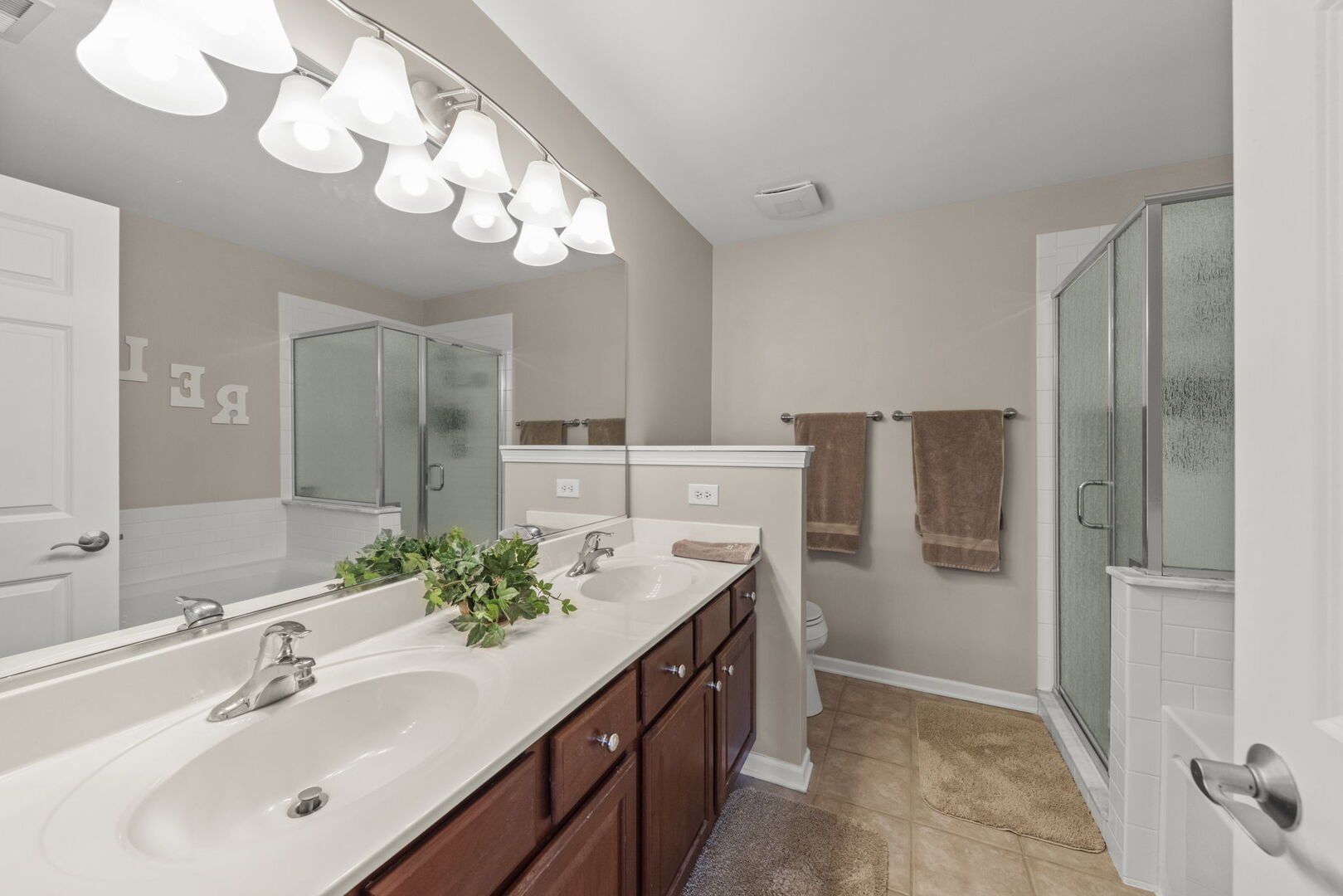 2406 Georgetown Circle Aurora, IL 60503 - Photo 20 of 28 a bathroom with a sink a mirror and a shower